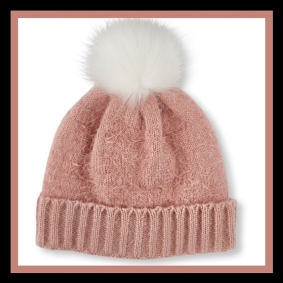 Children’s Place ✦ Fuzzy Pom Pom Beanie ✦ Pink Winter Hat Kids 4–7 Years NWT - Picture 3 of 5